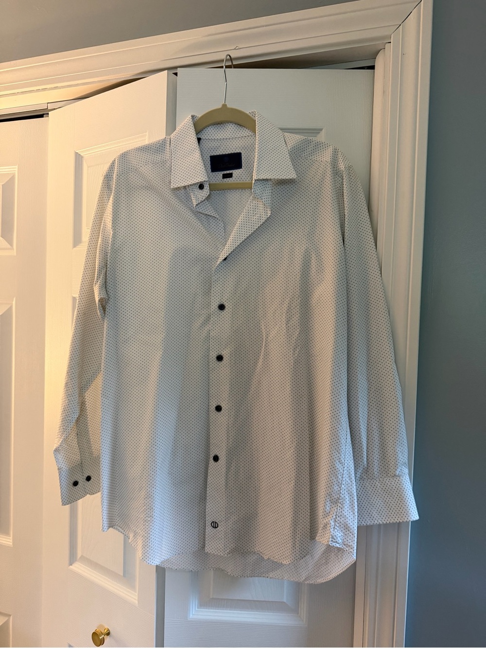 David Donahue White Microdot Dress Shirt